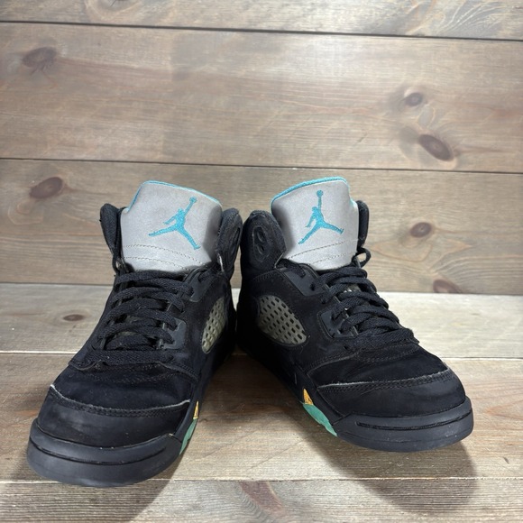 nike air jordan 5 kids youth size 1Y shoes black aqua basketball sneakers - Picture 3 of 10